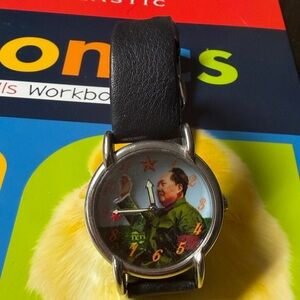 Unique Watch with Black Leather Strap